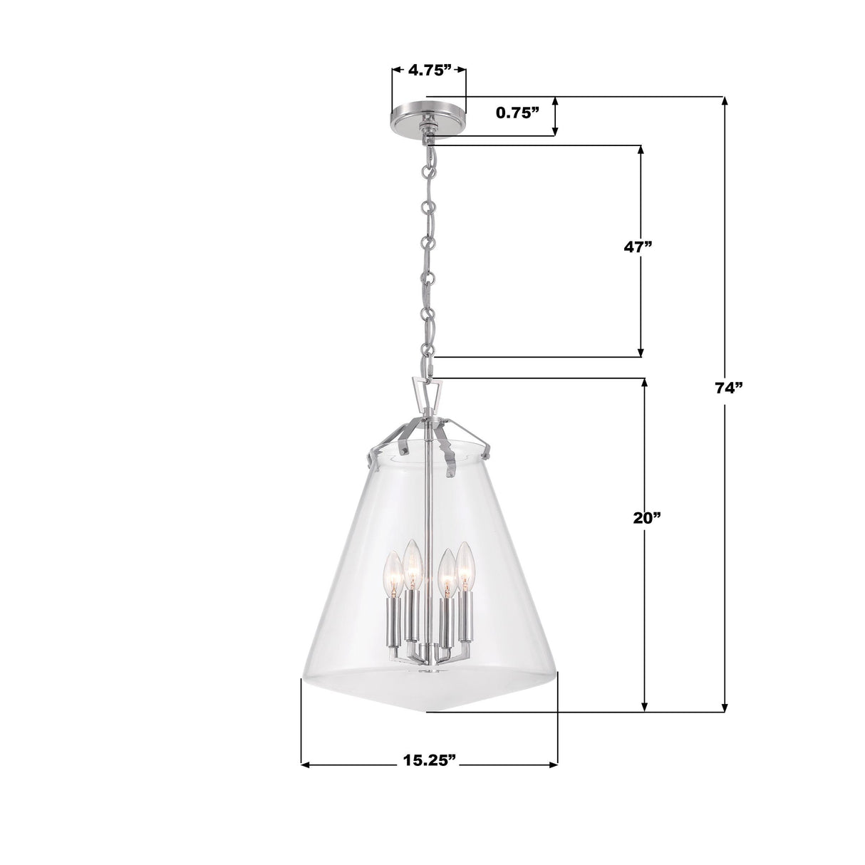 Crystorama Voss 4 Light Polished Nickel Pendant