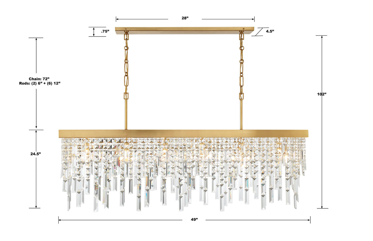 Crystorama Winfield 6 Light Antique Gold Linear Chandelier