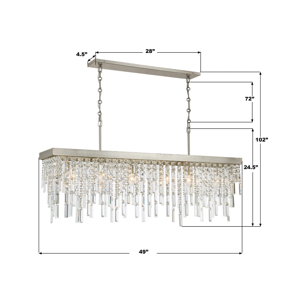 Crystorama Winfield 6 Light Antique Silver Linear Chandelier