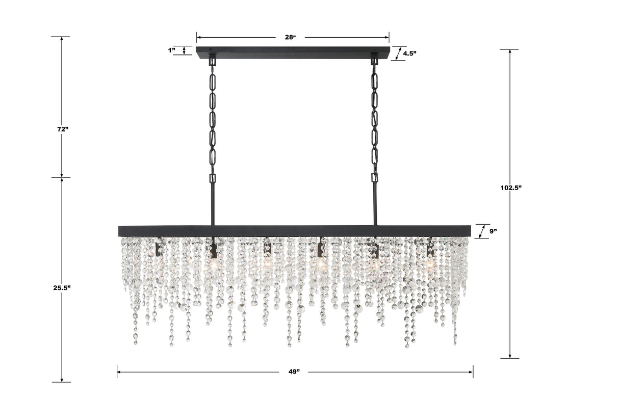 Crystorama Winham 6 Light Black Forged Linear Chandelier