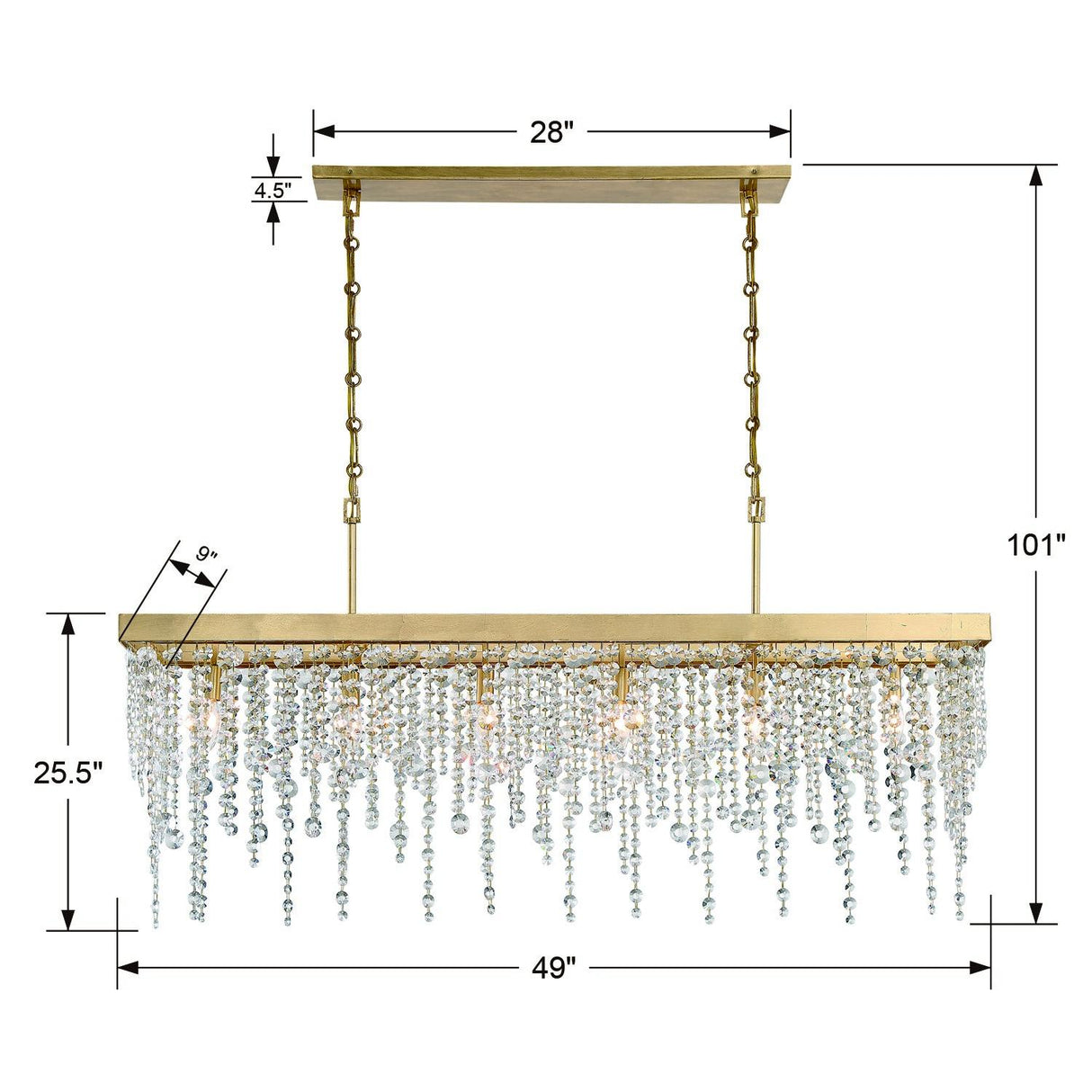 Crystorama Winham 6 Light Antique Gold Linear Chandelier