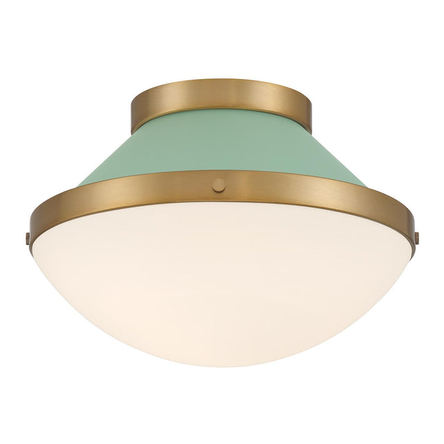 Crystorama Xander 1 Light Vibrant Gold + Green Flush Mount