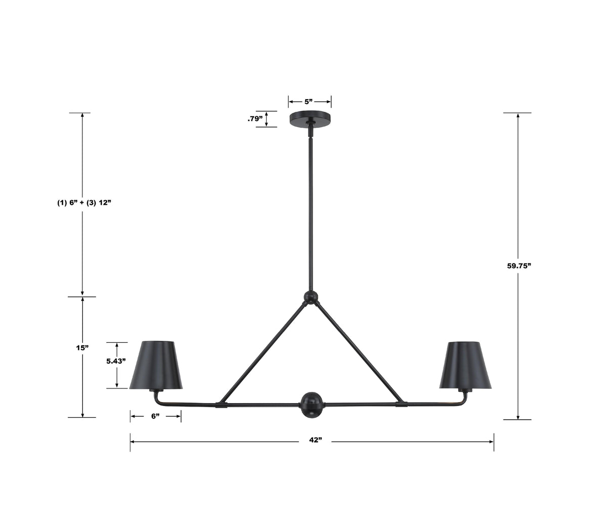 Crystorama Xavier 2 Light Matte Black Linear Chandelier