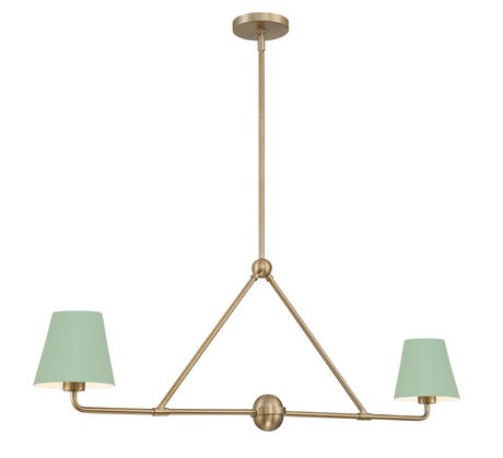 Crystorama Xavier 2 Light Vibrant Gold + Green Linear Chandelier