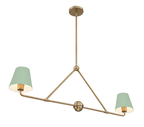 Crystorama Xavier 2 Light Vibrant Gold + Green Linear Chandelier