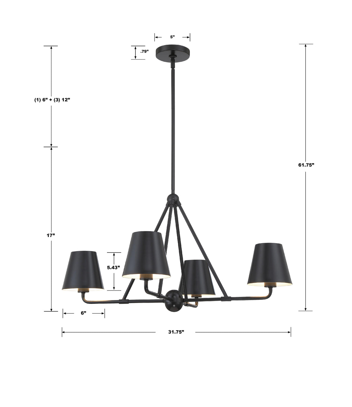 Crystorama Xavier 4 Light Matte Black Chandelier