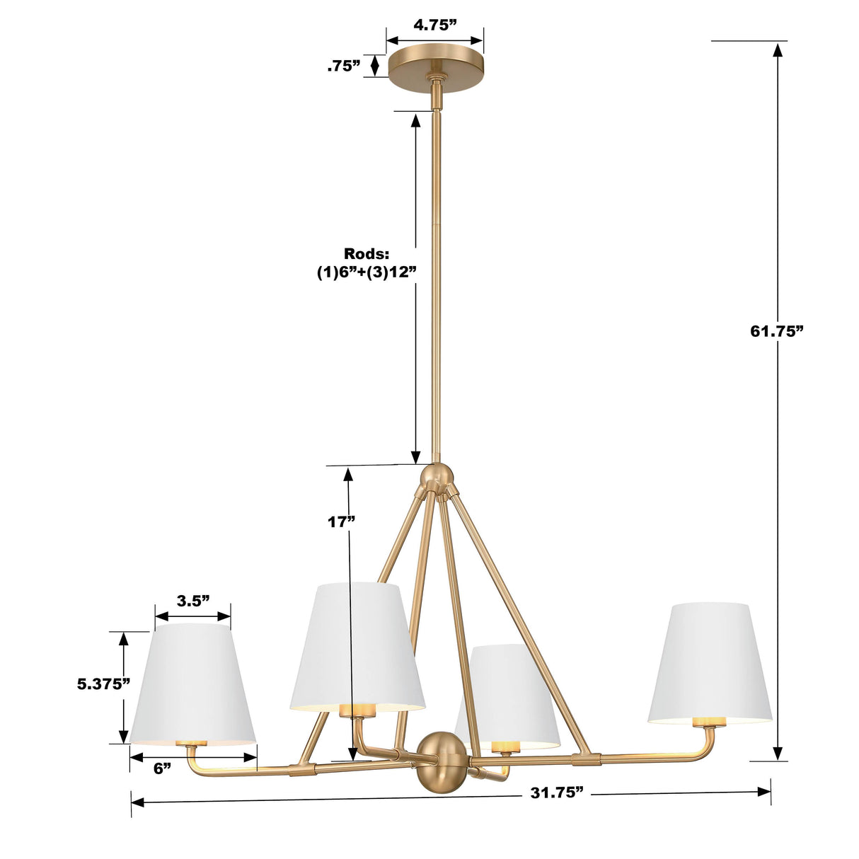 Crystorama Xavier 4 Light Vibrant Gold + White Chandelier