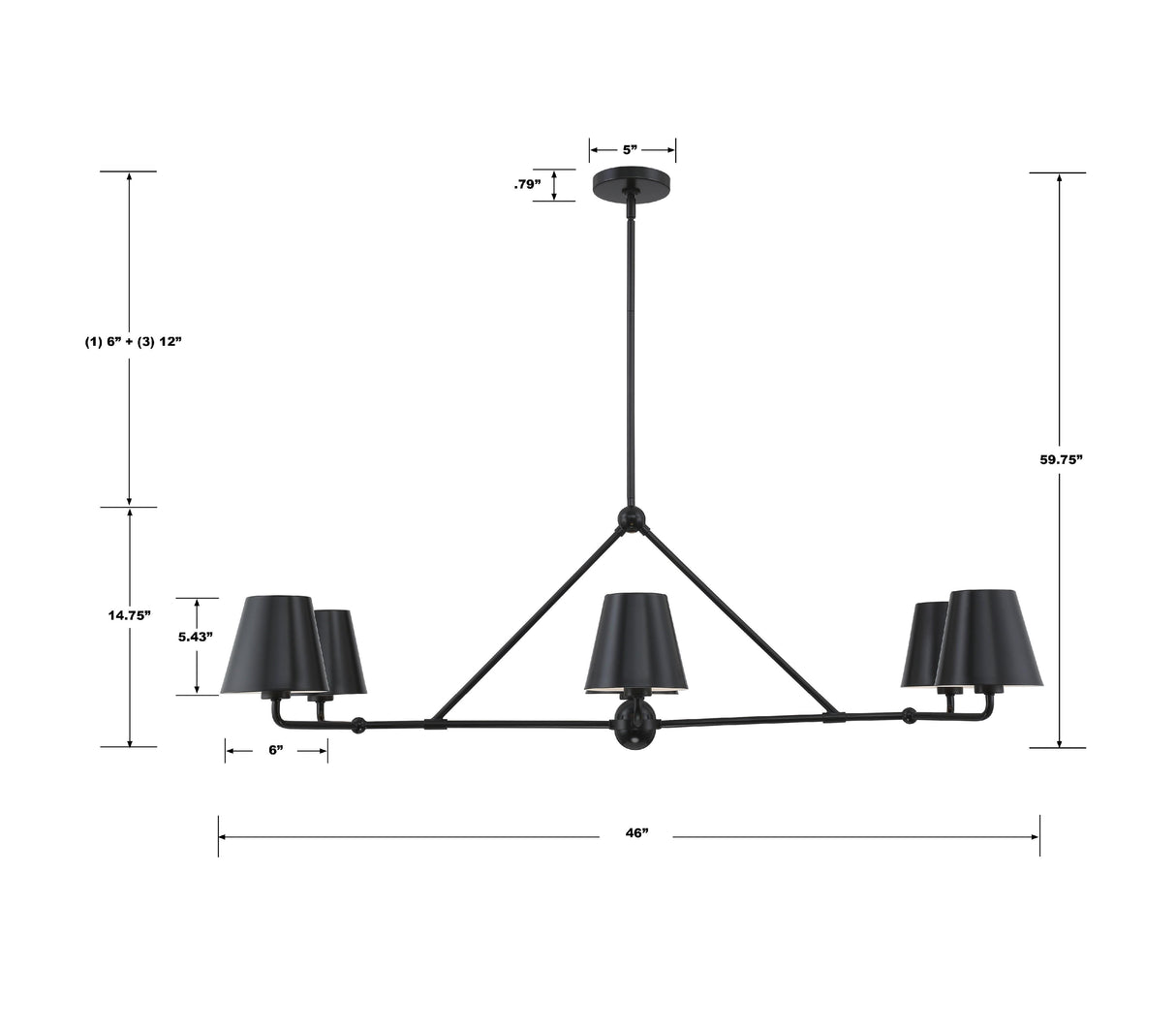 Crystorama Xavier 6 Light Matte Black Linear Chandelier