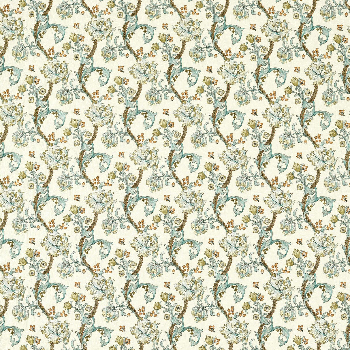 Clarke & Clarke GOLDEN LILY EMBROIDERY LINEN/TEAL Drapery Fabric