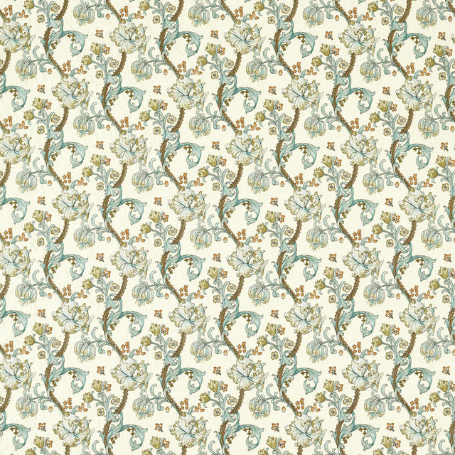 Clarke & Clarke GOLDEN LILY EMBROIDERY LINEN/TEAL Drapery Fabric