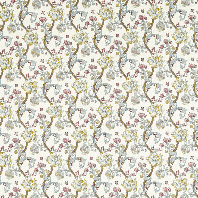 Clarke & Clarke GOLDEN LILY EMBROIDERY PLUM/DENIM Drapery Fabric