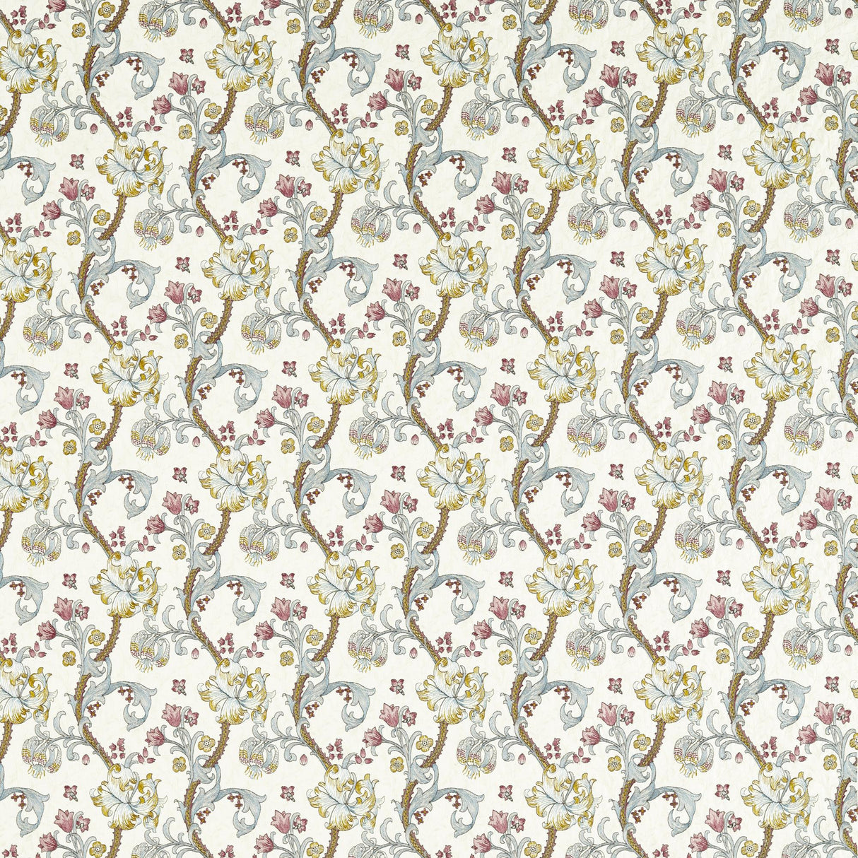 Clarke & Clarke GOLDEN LILY EMBROIDERY PLUM/DENIM Drapery Fabric