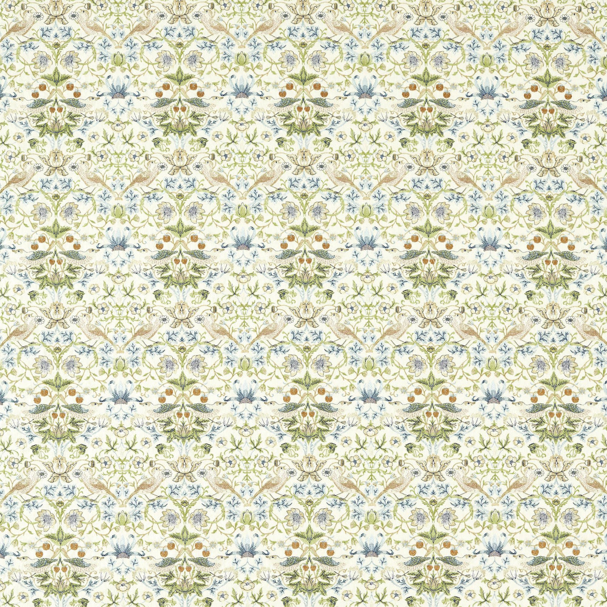 Clarke & Clarke STRAWBERRY THIEF EMBROIDERY APPLE/BLUE Drapery Fabric