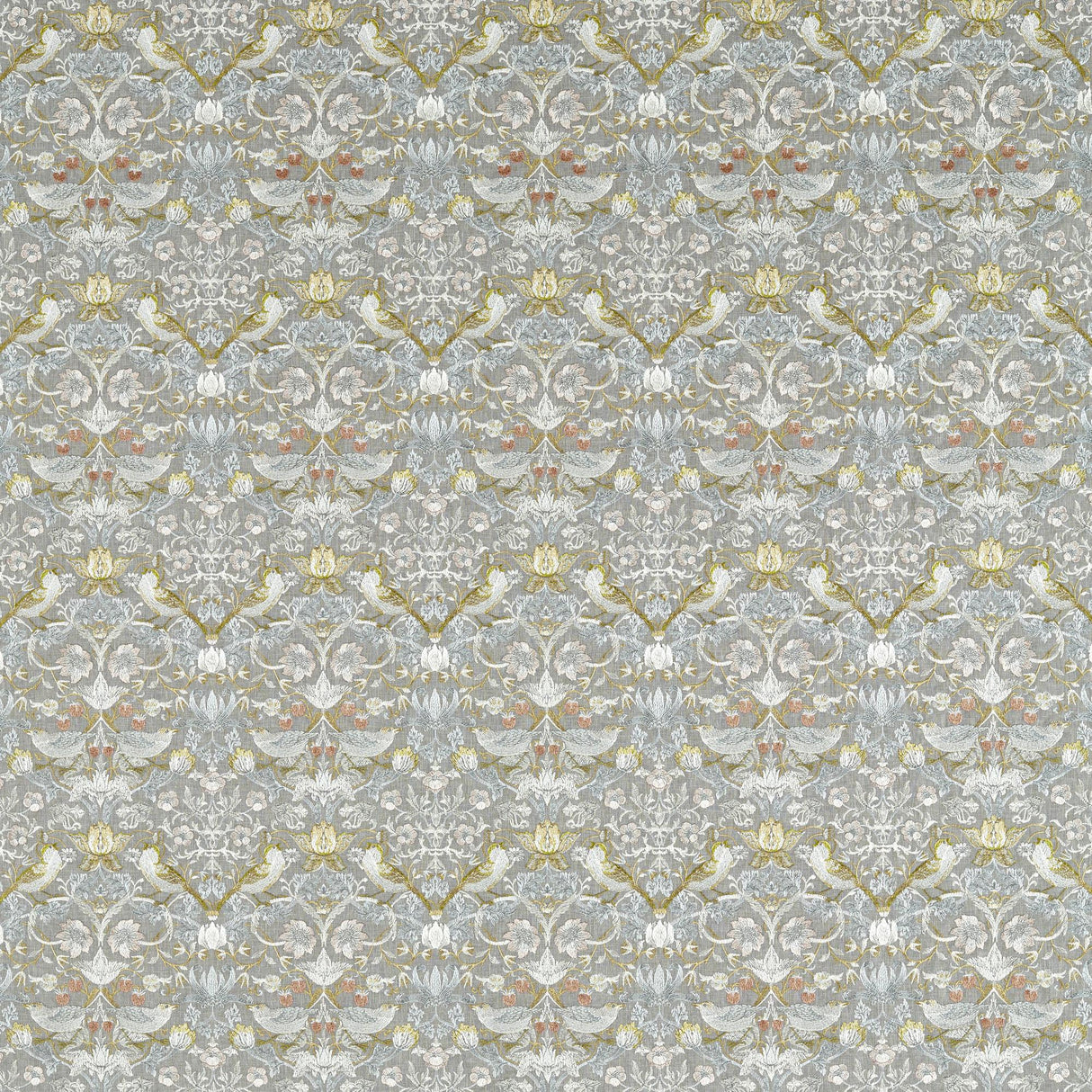 Clarke & Clarke STRAWBERRY THIEF EMBROIDERY SLATE/BLUSH Drapery Fabric