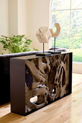 Phillips Collection Cast Root Framed  Table, Resin Gray Wood Finish Console