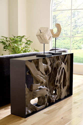 Phillips Collection Cast Root Framed  Table, Resin Gray Wood Finish Console