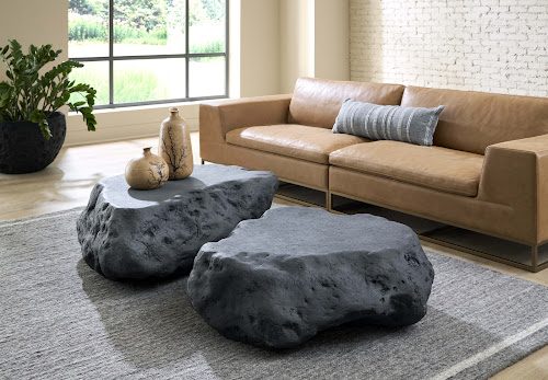 Phillips Collection Cast Boulder Charcoal Stone Small Coffee Table