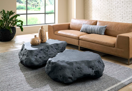 Phillips Collection Cast Boulder Charcoal Stone Small Coffee Table