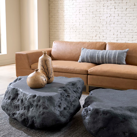 Phillips Collection Cast Boulder Charcoal Stone Large Coffee Table