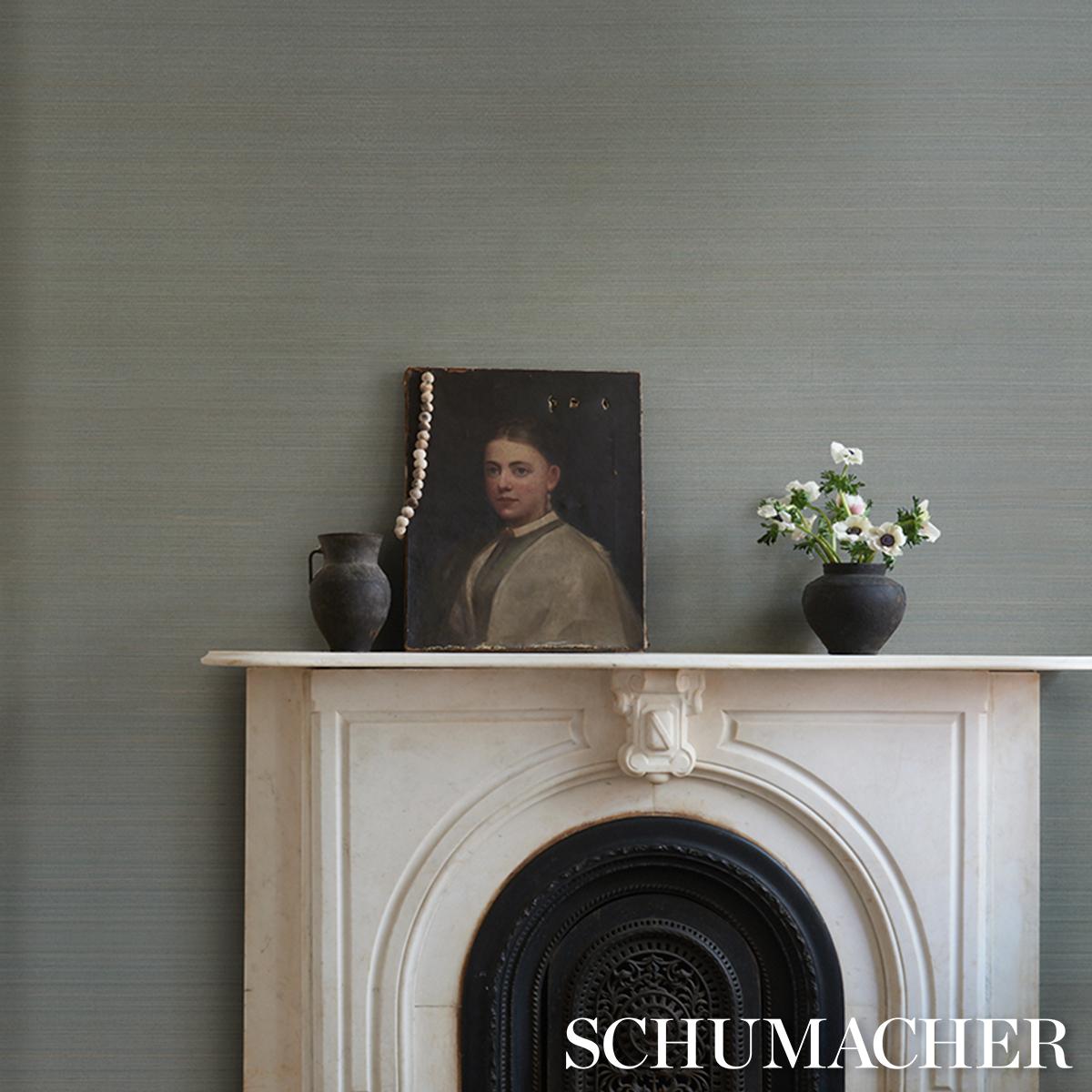Schumacher Musa Abaca Wallcovering Sky Blue Wallpaper