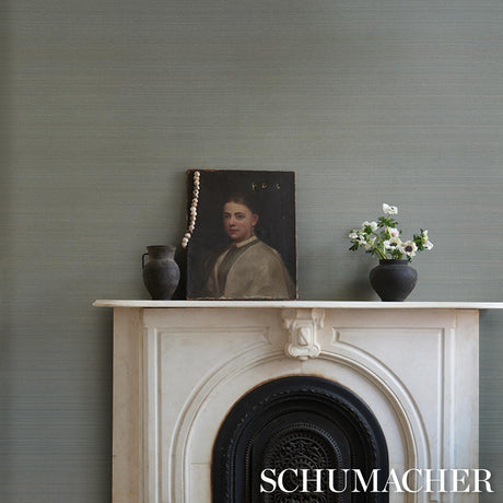 Schumacher Musa Abaca Wallcovering Sky Blue Wallpaper