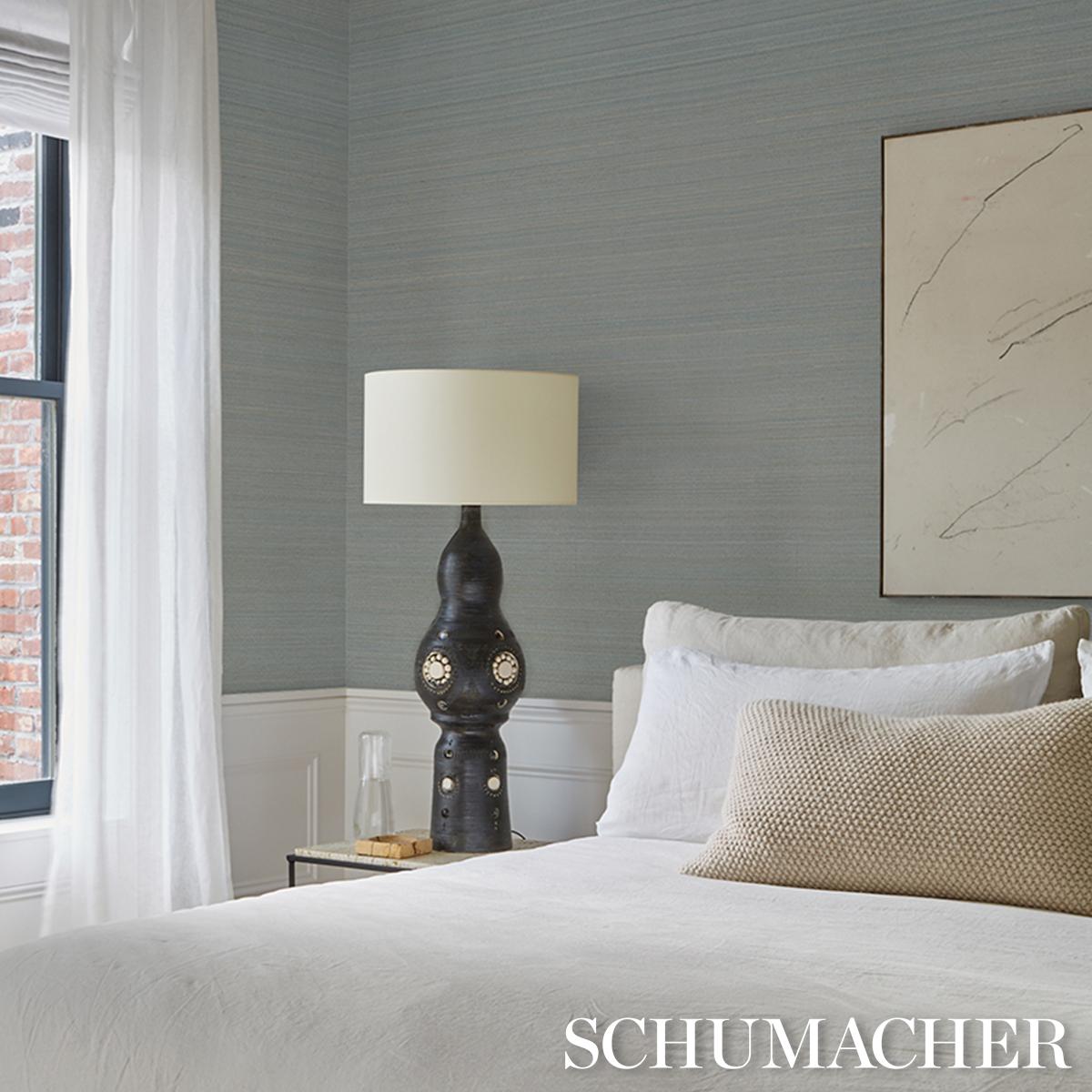 Schumacher Musa Abaca Wallcovering Sky Blue Wallpaper