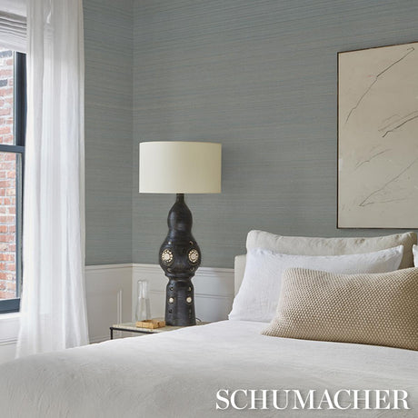 Schumacher Musa Abaca Wallcovering Sky Blue Wallpaper