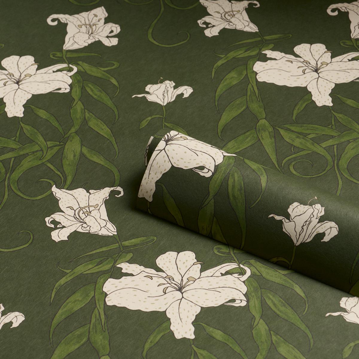 Schumacher Backdrop X Schumacher Lady Lilith Olive Wallpaper