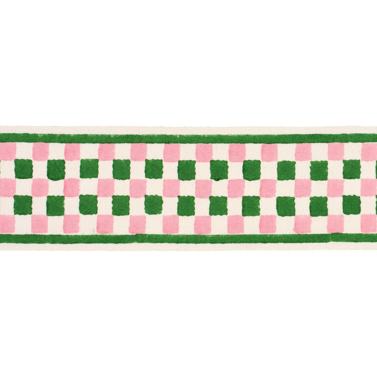 Schumacher Green Chequer Hand Block Trim