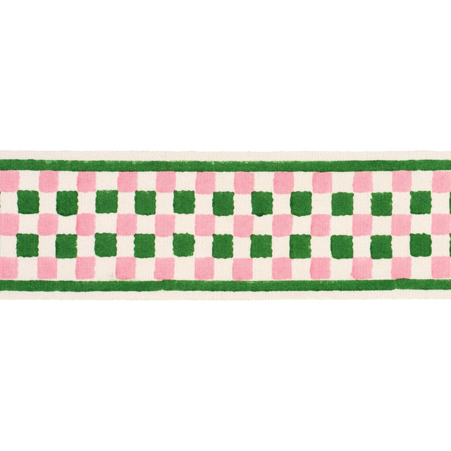 Schumacher Green Chequer Hand Block Trim