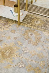Exquisite Rugs Antique Weave Oushak Hand Knotted New Zealand Wool in 2000 Gray/Brown/Blue 14.5' x 18' Area Rug