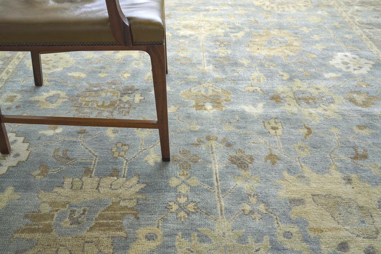 Exquisite Rugs Antique Weave Oushak Hand Knotted New Zealand Wool in 2000 Gray/Brown/Blue 14.5' x 18' Area Rug