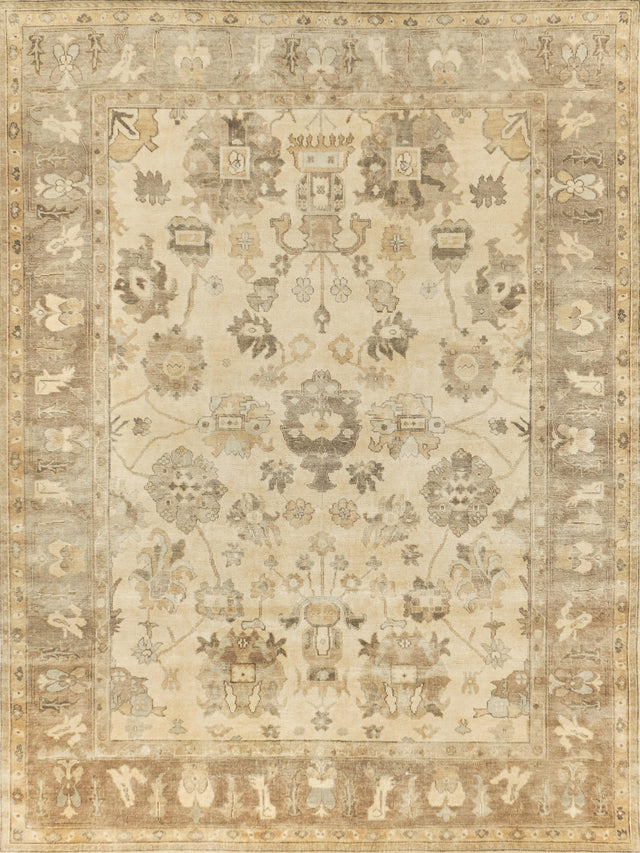 Exquisite Rugs Antique Weave Oushak Hand Knotted New Zealand Wool in 2002 Ivory/Gray/Beige 10' x 14' Area Rug