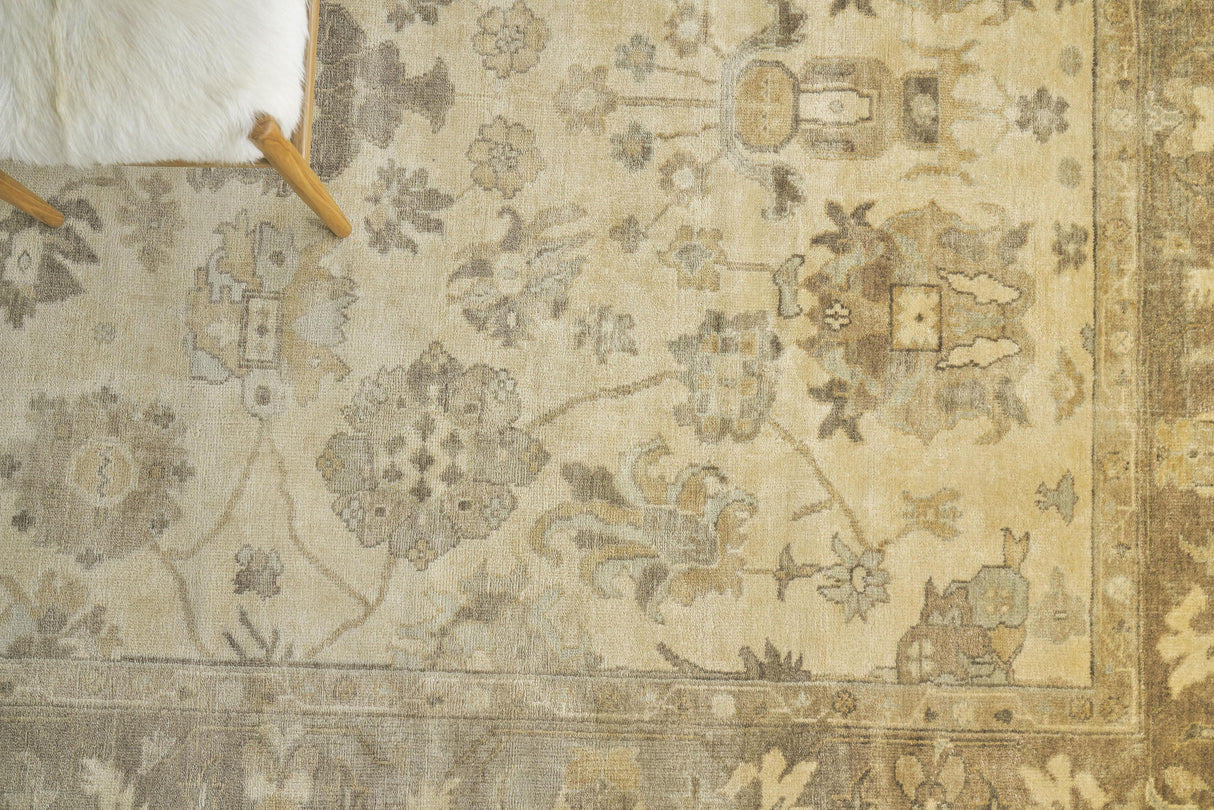 Exquisite Rugs Antique Weave Oushak Hand Knotted New Zealand Wool in 2002 Ivory/Gray/Beige 12' x 15' Area Rug