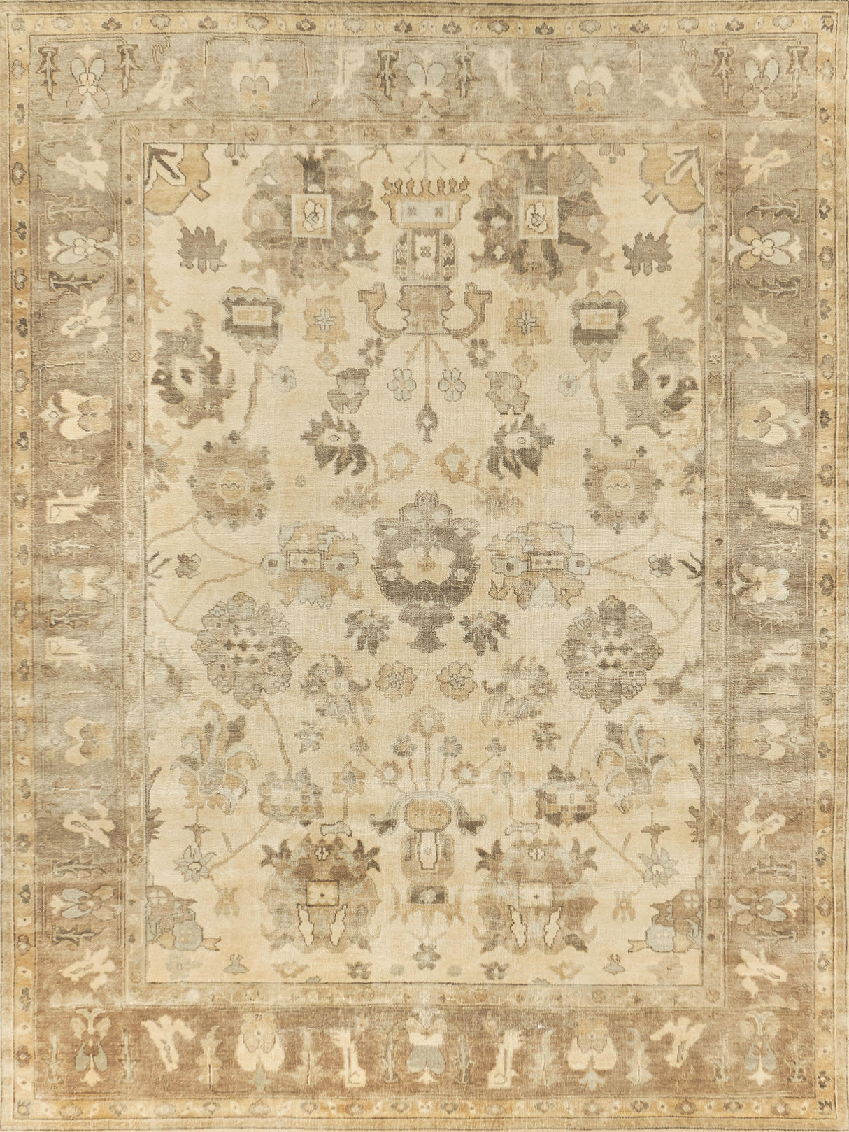 Exquisite Rugs Antique Weave Oushak Hand Knotted New Zealand Wool in 2002 Ivory/Gray/Beige 8' x 10' Area Rug