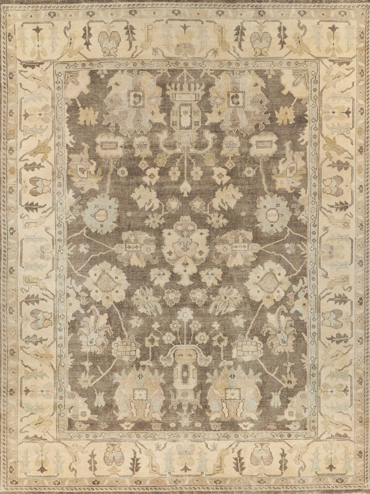 Exquisite Rugs Antique Weave Oushak Hand Knotted New Zealand Wool in 2003 Brown/Ivory 14' x 18' Area Rug