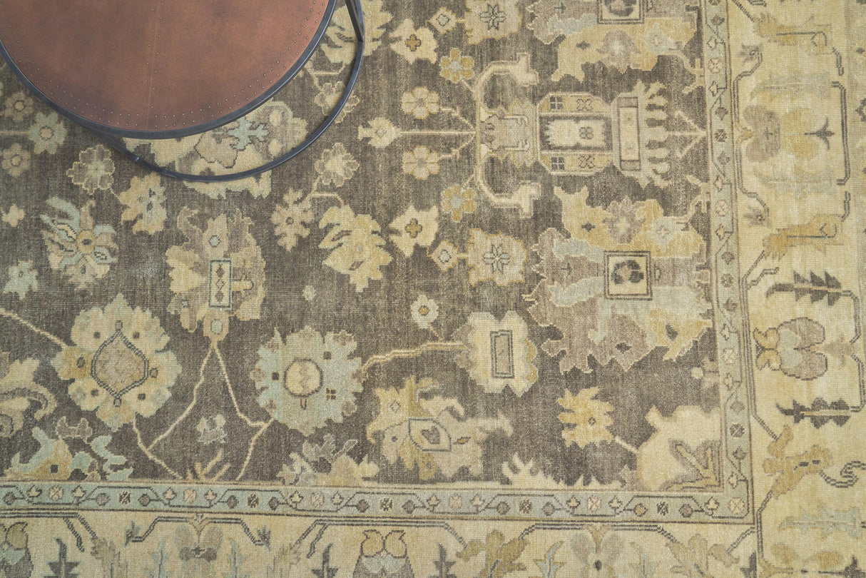 Exquisite Rugs Antique Weave Oushak Hand Knotted New Zealand Wool in 2003 Brown/Ivory 14' x 18' Area Rug