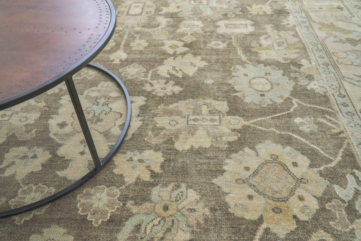 Exquisite Rugs Antique Weave Oushak Hand Knotted New Zealand Wool in 2003 Brown/Ivory 14' x 18' Area Rug