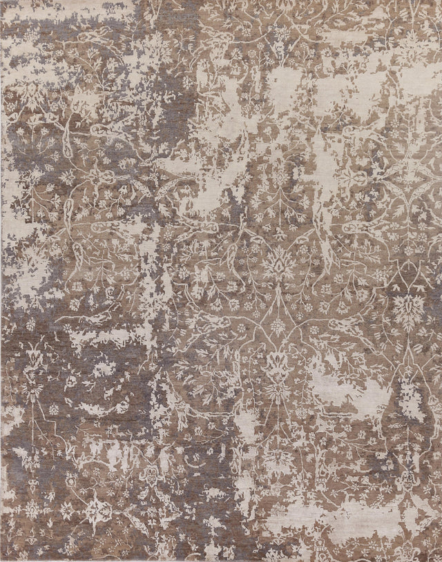 Exquisite Rugs Hundley Hand Knotted Wool/Bamboo Silk in 2119 Blue/Khaki 9' x 12' Area Rug