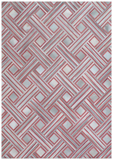 Exquisite Rugs Natural Hide Handmade Leather Hide in 2137 Red/Multi 8' x 10' Area Rug