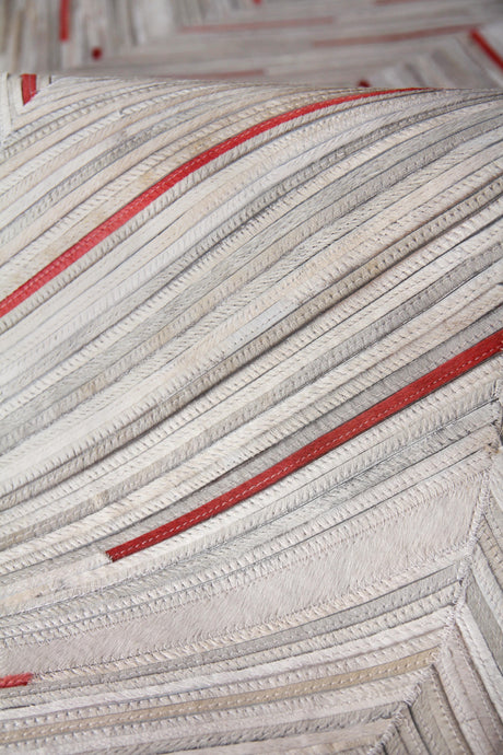 Exquisite Rugs Natural Hide Handmade Leather Hide in 2138 Ivory/Beige/Red/Multi 8' x 10' Area Rug