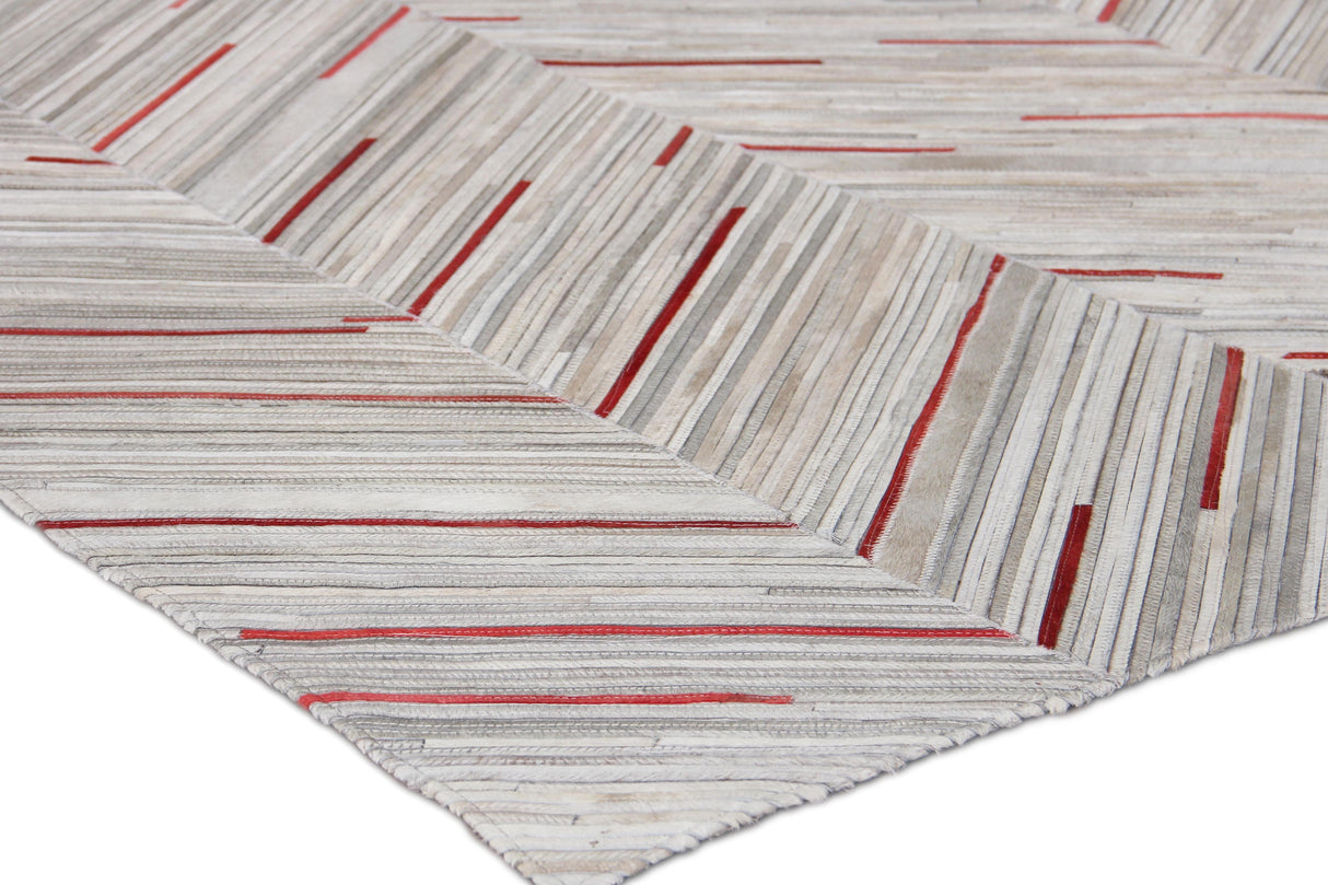 Exquisite Rugs Natural Hide Handmade Leather Hide in 2138 Ivory/Beige/Red/Multi 9.5' x 13.5' Area Rug