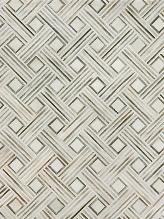 Exquisite Rugs Natural Hide Handmade Leather Hide in 2166 Silver/Ivory 5' x 8' Area Rug