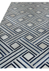 Exquisite Rugs Natural Hide Handmade Leather Hide in 2167 Ivory/Blue/Multi 5' x 8' Area Rug