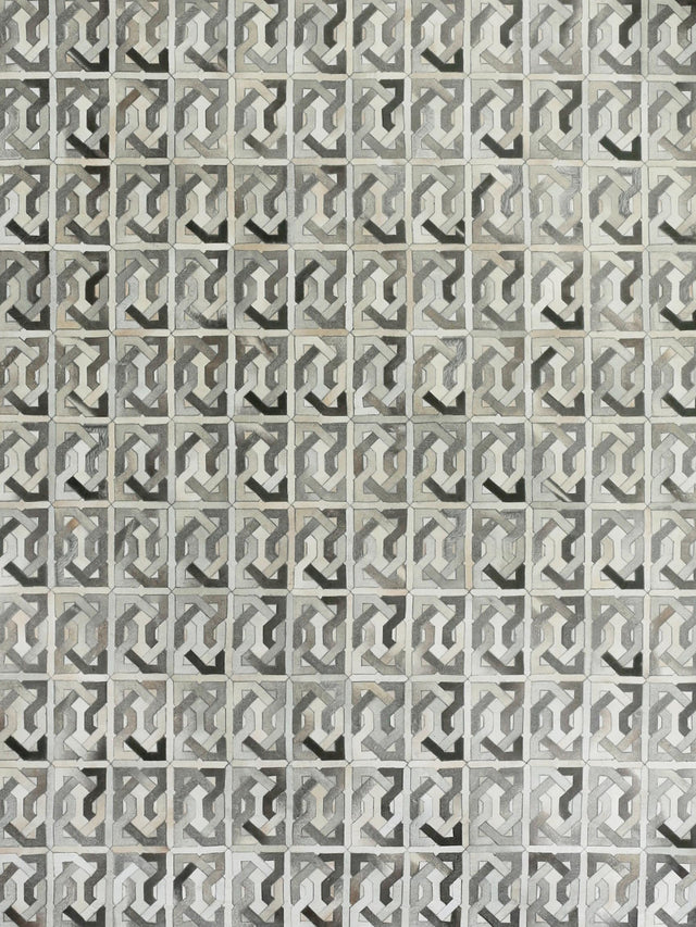 Exquisite Rugs Natural Hide Handmade Leather Hide in 2168 Ivory/Silver/Medium Gray 8' x 10' Area Rug