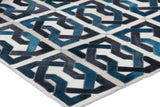 Exquisite Rugs Natural Hide Handmade Leather Hide in 2169 Ivory/Navy/Medium Blue 5' x 8' Area Rug