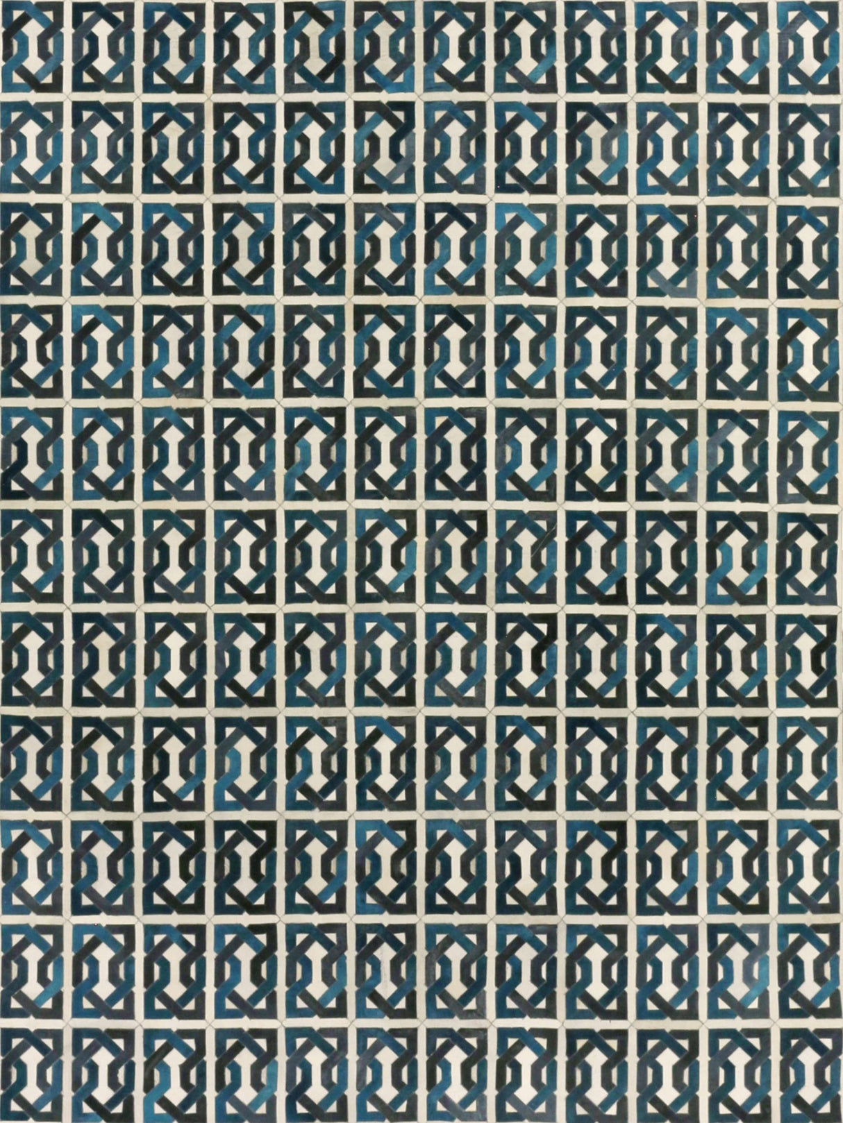 Exquisite Rugs Natural Hide Handmade Leather Hide in 2169 Ivory/Navy/Medium Blue 5' x 8' Area Rug