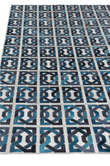 Exquisite Rugs Natural Hide Handmade Leather Hide in 2169 Ivory/Navy/Medium Blue 5' x 8' Area Rug