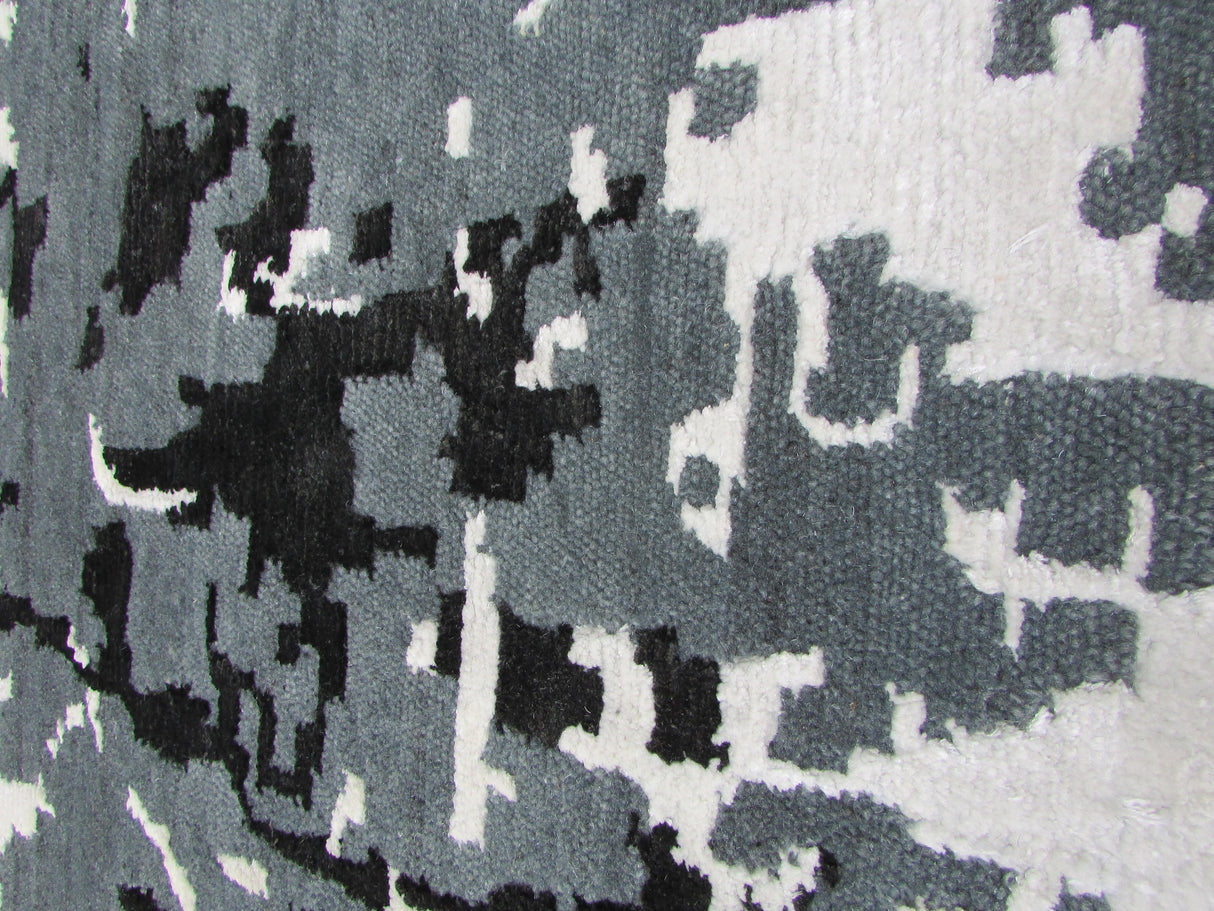 Exquisite Rugs Cecily Hand Knotted Wool/Bamboo Silk in 2201 Black/Gray 8' x 10' Area Rug