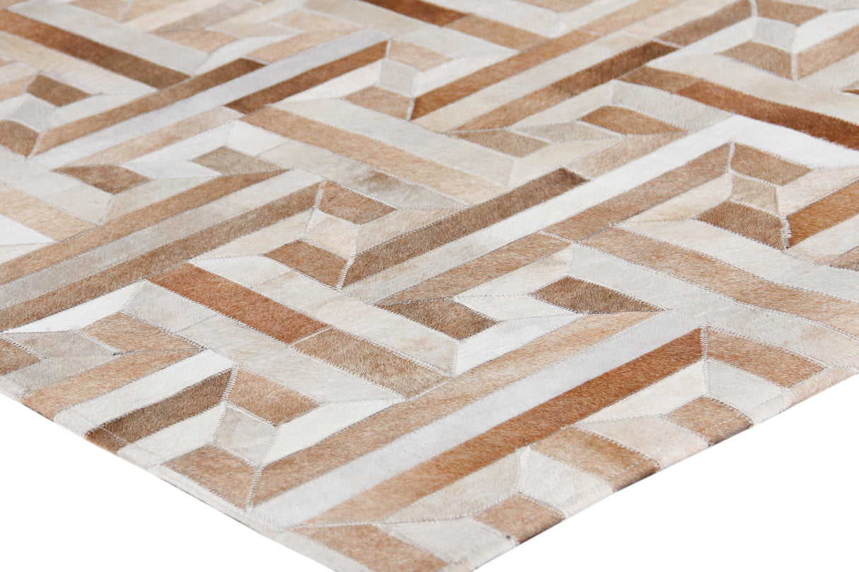 Exquisite Rugs Natural Hide Handmade Leather Hide in 2215 Beige/Multi 8' x 10' Area Rug